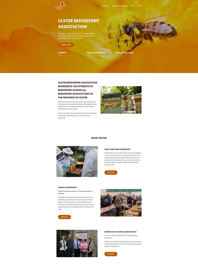 A screenshot of the Ulster Beekeepers' Association website