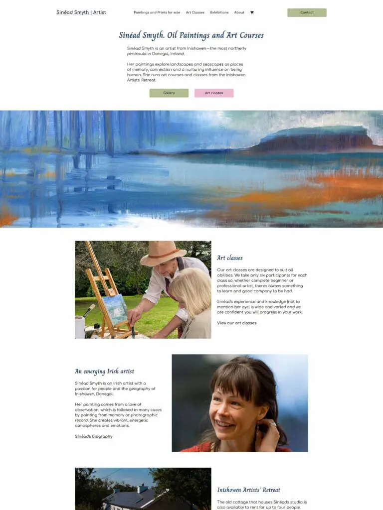 A screenshot of the home page of Sinéad Smyth's website