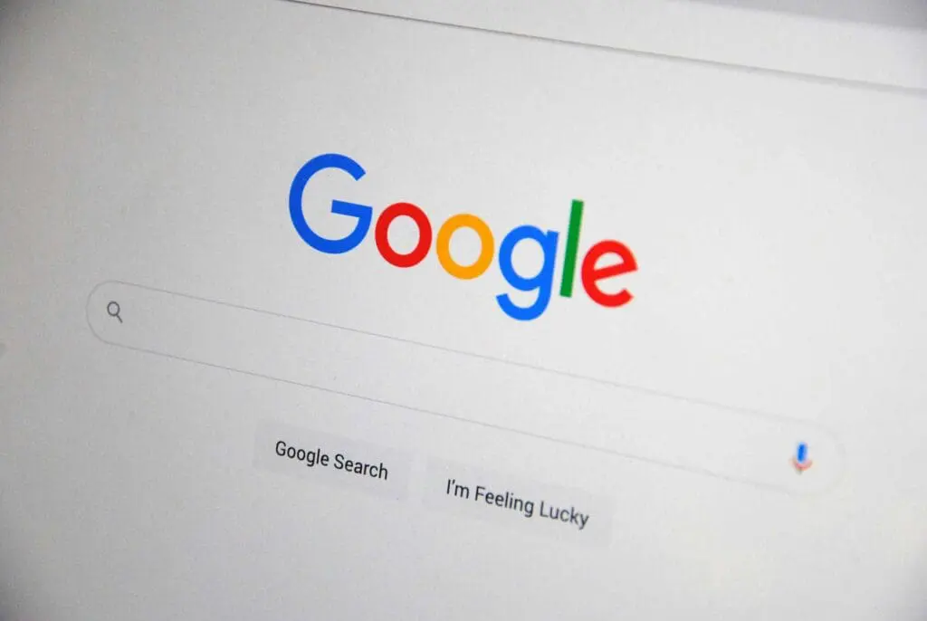 A photo of Googles main search page on the internet