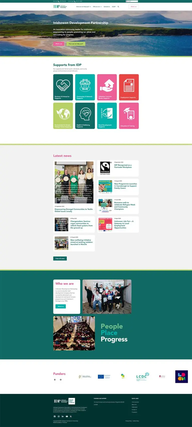 A screenshot of the Inishowen Development Partnership website home page