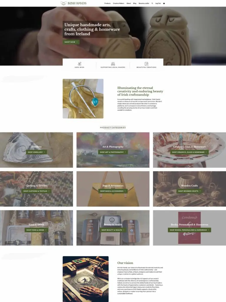 Screenshot of Irish Hands website