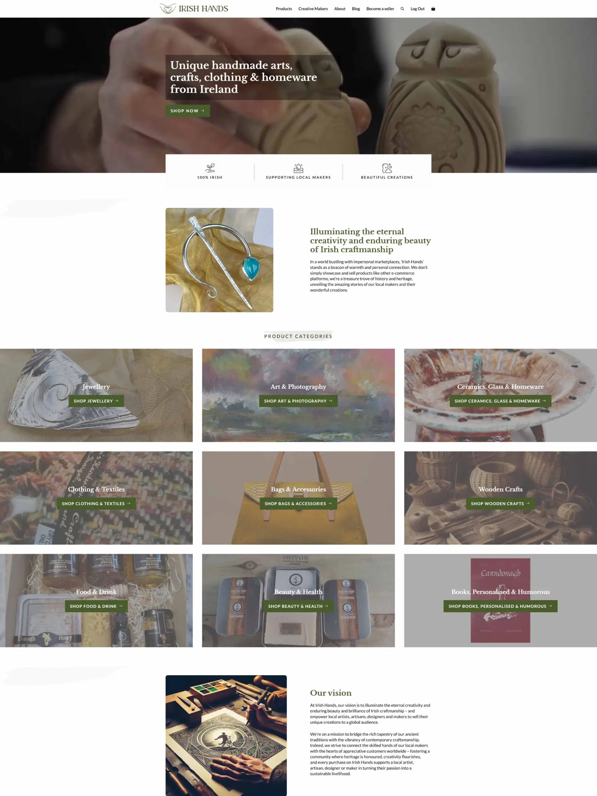 Screenshot of Irish Hands website