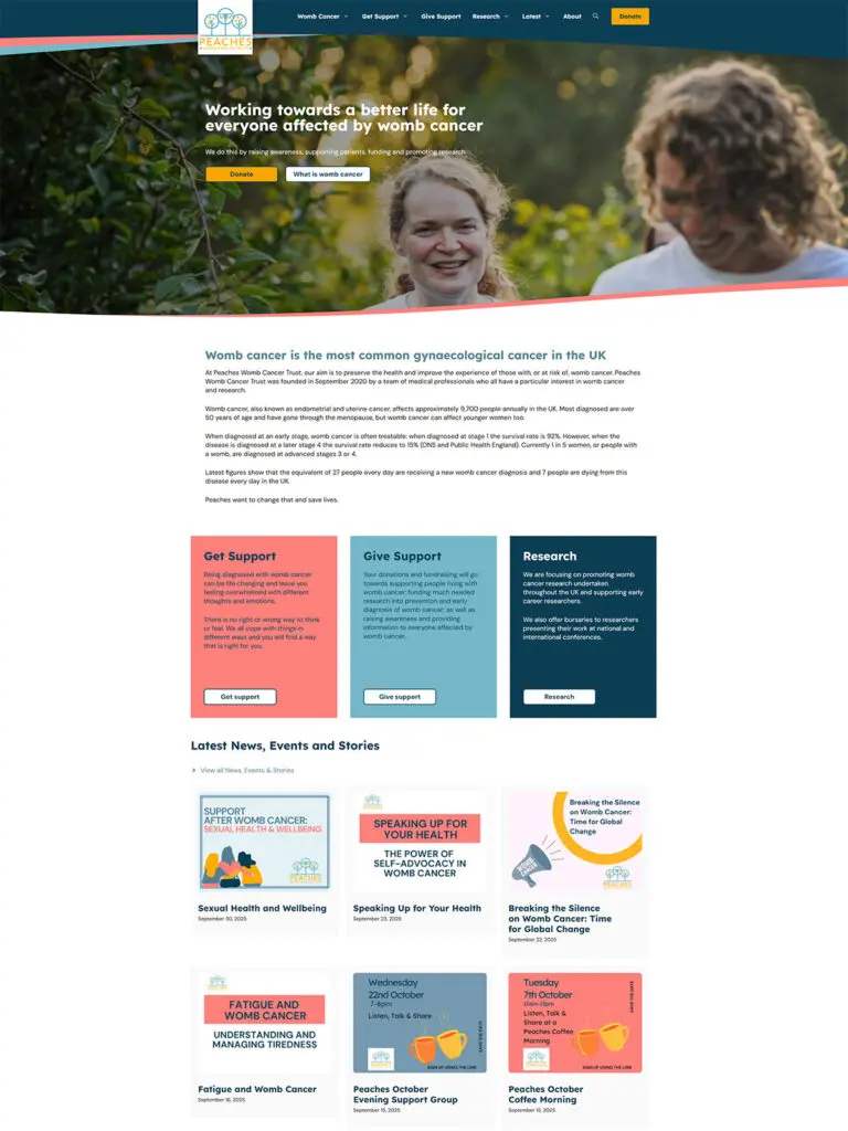 Screenshot of the Peaches Womb Cancer Trust website