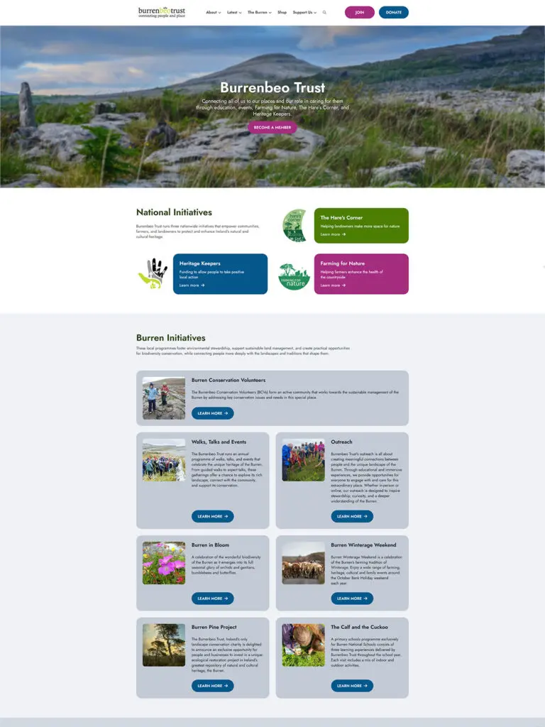 A screenshot of the new Burrenbeo Trust website in 2025