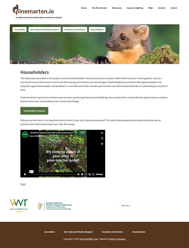 A screenshot from pinemarten.ie showing the page with resources for householders