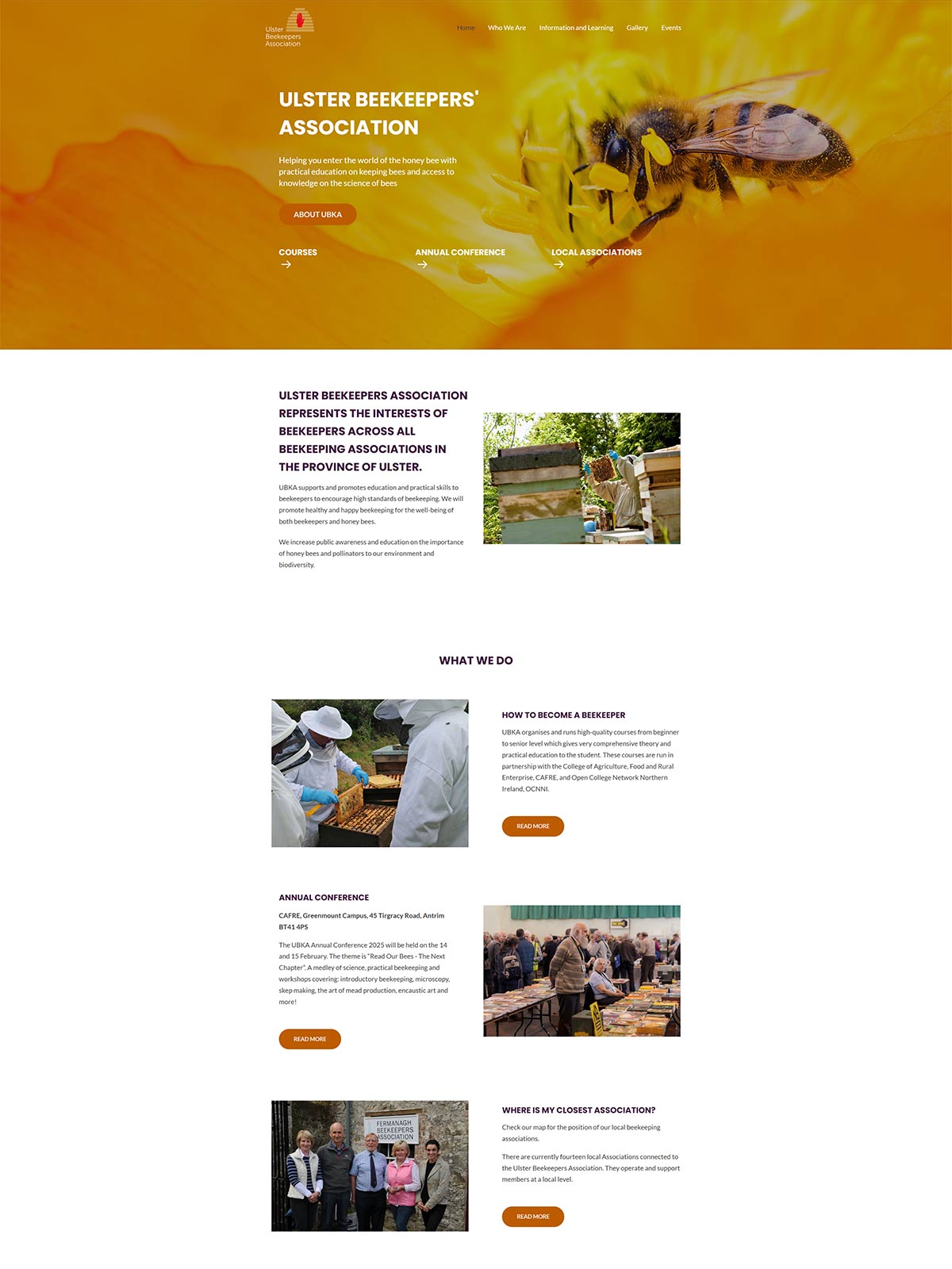 A screenshot of the Ulster Beekeepers' Association website