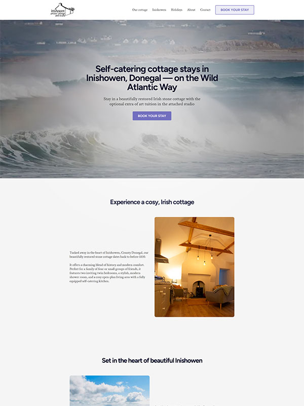 A screenshot of the Inishowen Artists' Retreat and Studio website