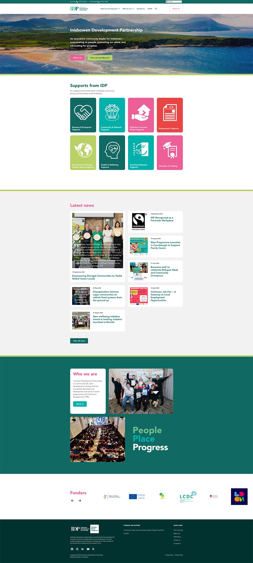 A screenshot of the Inishowen Development Partnership website home page