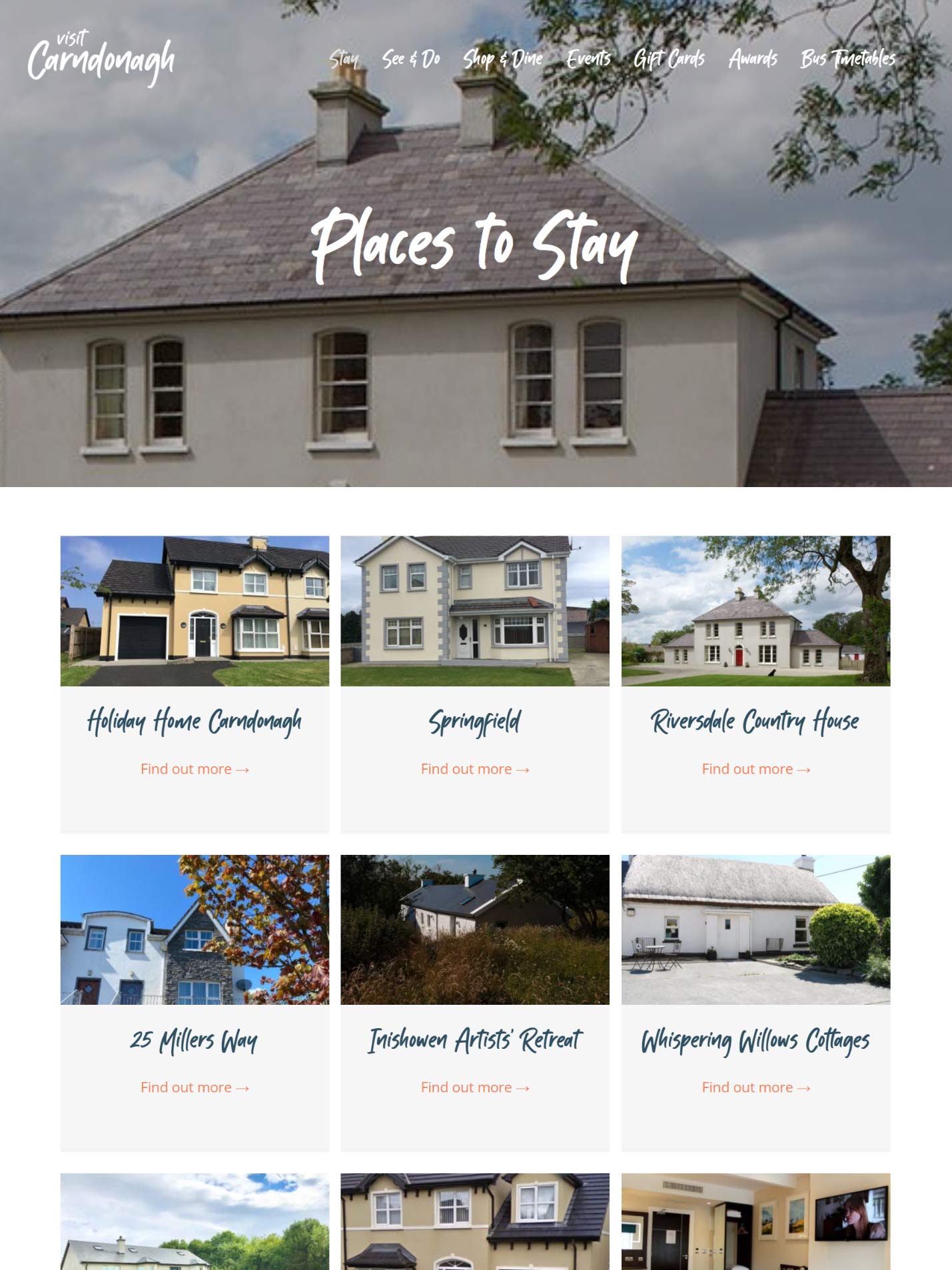 Screenshot from the Visit Carndonagh website Places to Stay page