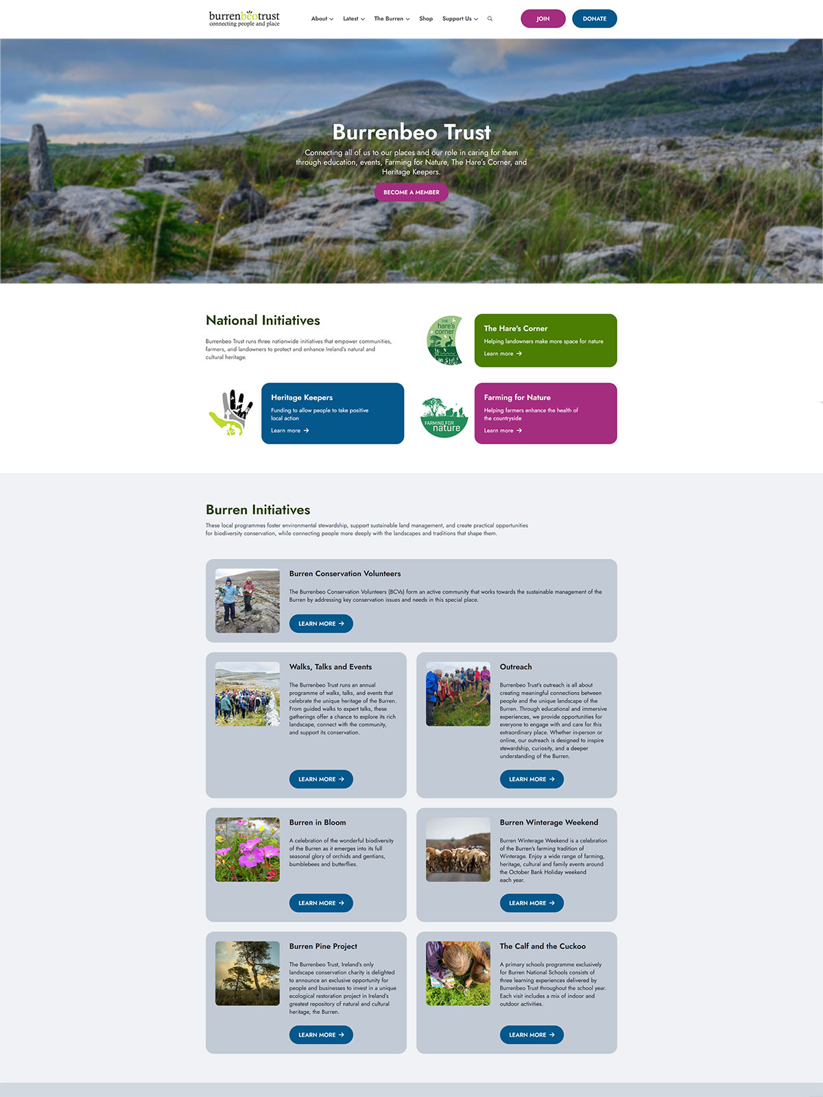 A screenshot of the new Burrenbeo Trust website in 2025