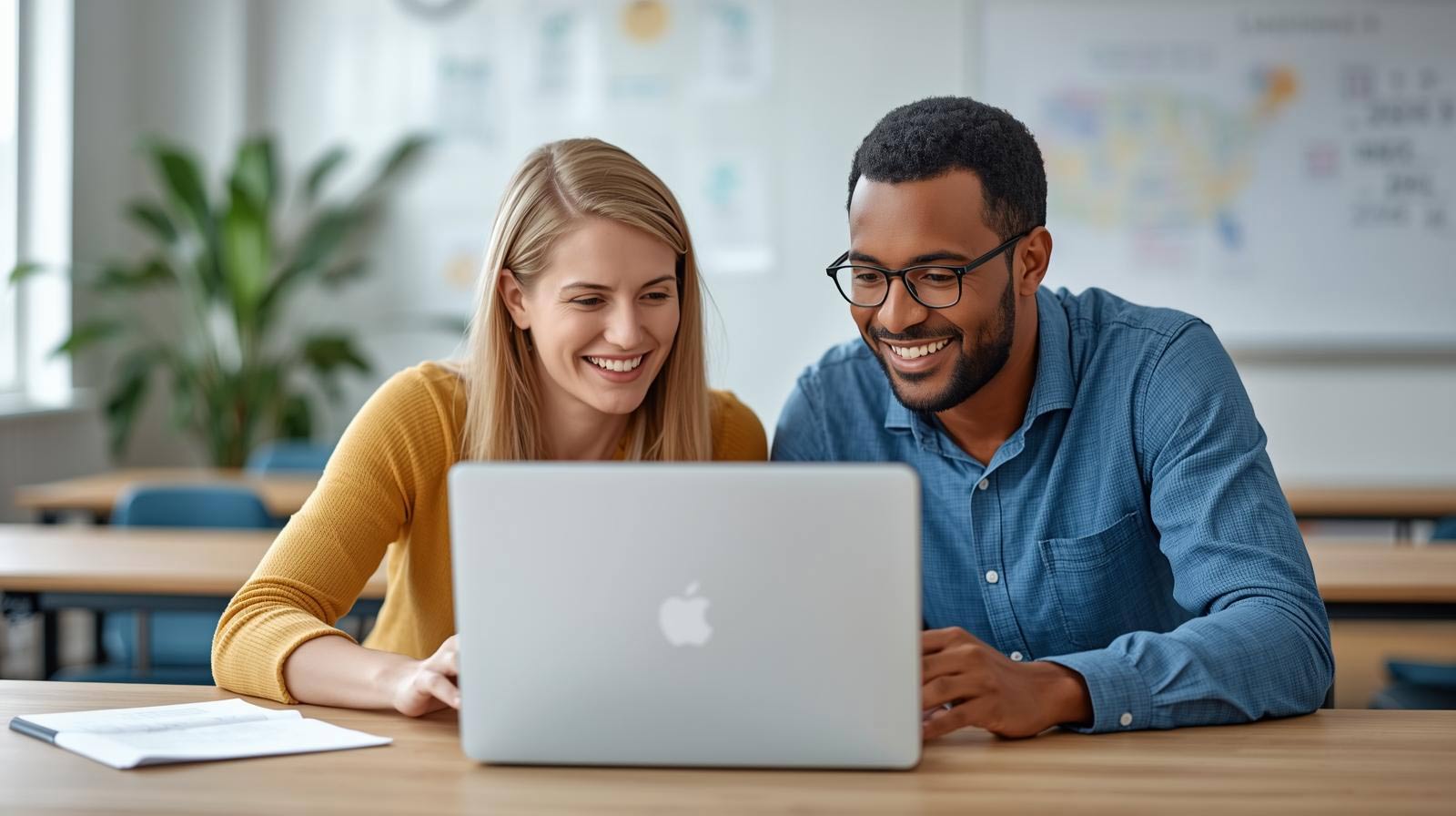 Two people sitting at a laptop